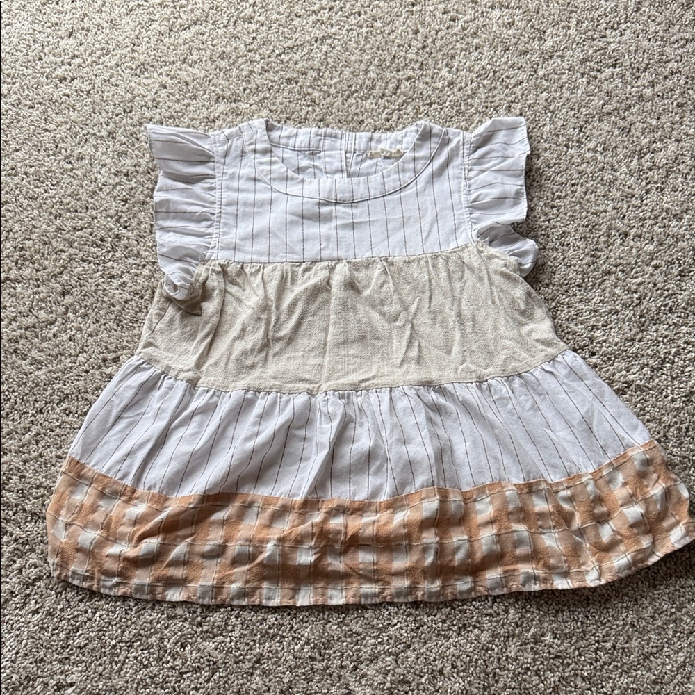 Entro Ruffle Sleeve Blouse with Stripes and Checks